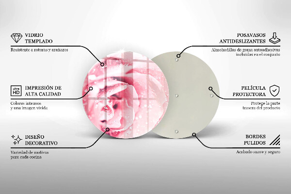 Tagliere in vetro Gocce di rugiada e fiore di rosa