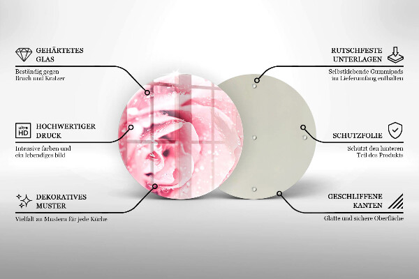 Tagliere in vetro Gocce di rugiada e fiore di rosa