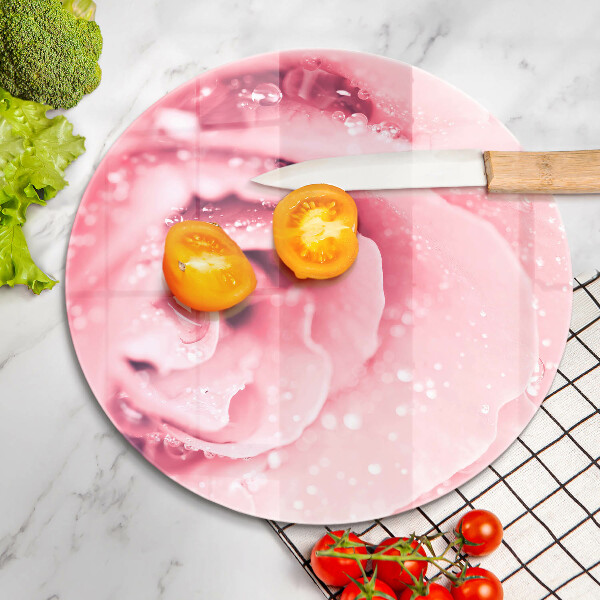 Tagliere in vetro Gocce di rugiada e fiore di rosa