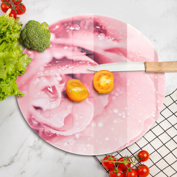 Tagliere in vetro Gocce di rugiada e fiore di rosa