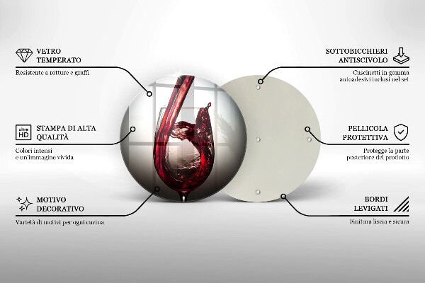 Tagliere in vetro Bicchiere e vino rosso