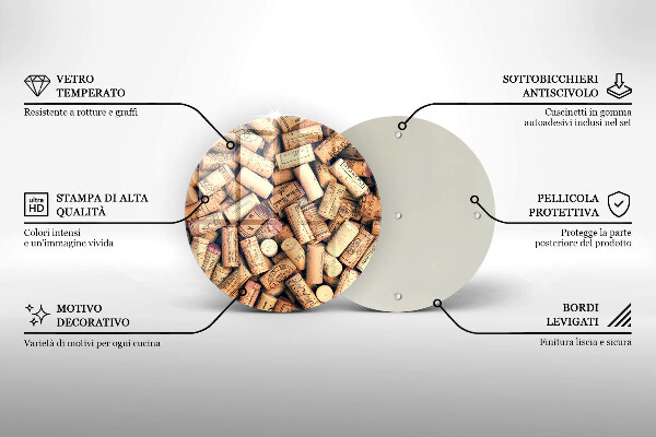 Tagliere in vetro Modello senza cuciture di tappi per vino
