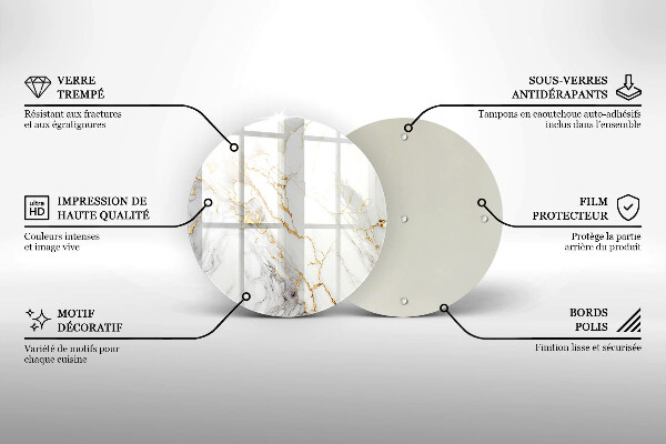 Tagliere in vetro temperato Marmo chiaro con oro