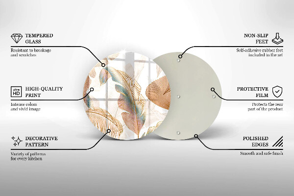 Tagliere in vetro temperato Piume e foglie boho