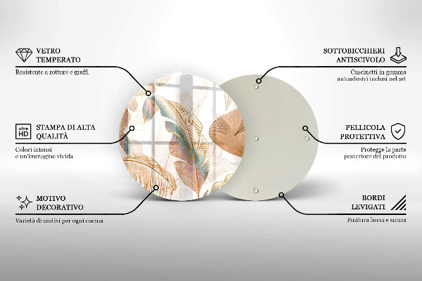 Tagliere in vetro temperato Piume e foglie boho