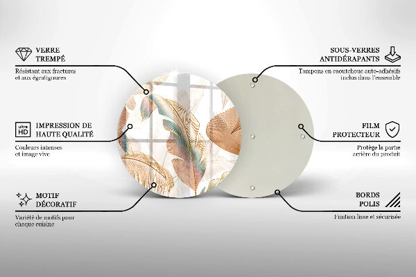Tagliere in vetro temperato Piume e foglie boho