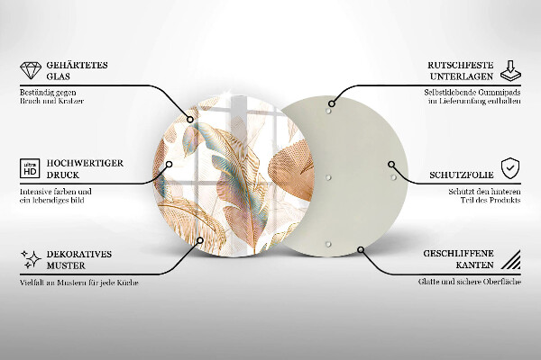 Tagliere in vetro temperato Piume e foglie boho