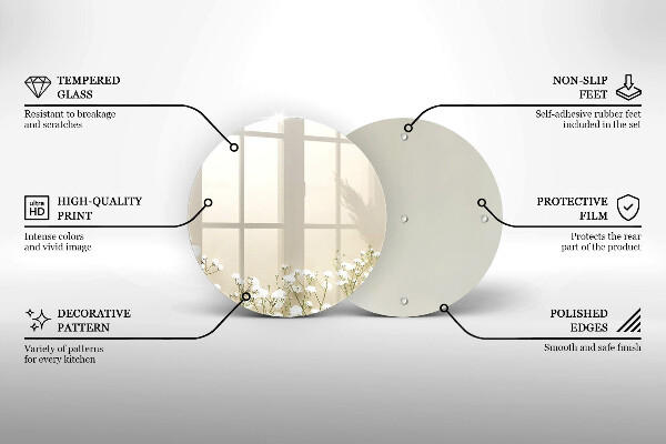 Tagliere in vetro temperato Fiori boho in gesso