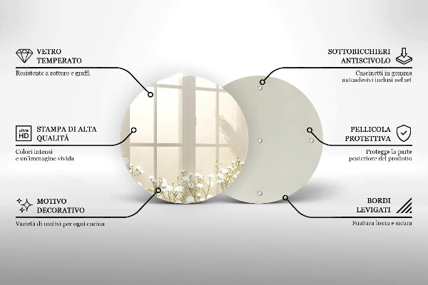 Tagliere in vetro temperato Fiori boho in gesso