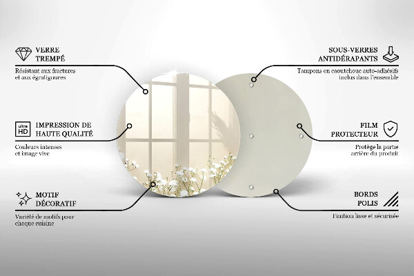 Tagliere in vetro temperato Fiori boho in gesso