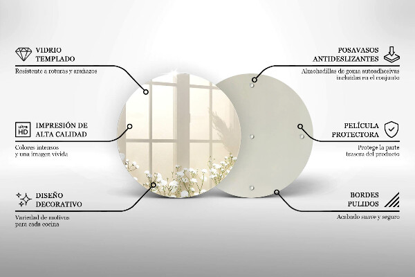 Tagliere in vetro temperato Fiori boho in gesso