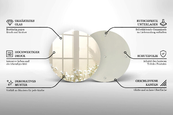 Tagliere in vetro temperato Fiori boho in gesso