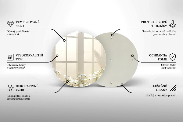 Tagliere in vetro temperato Fiori boho in gesso