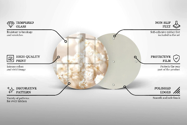 Tagliere in vetro Delicati fiori bianchi