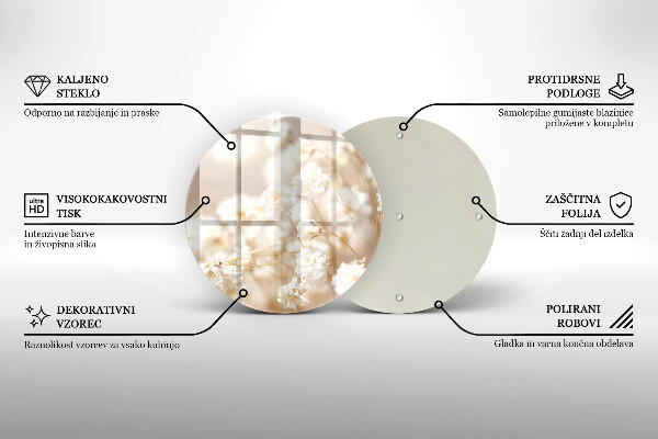 Tagliere in vetro Delicati fiori bianchi