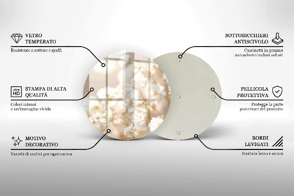 Tagliere in vetro Delicati fiori bianchi