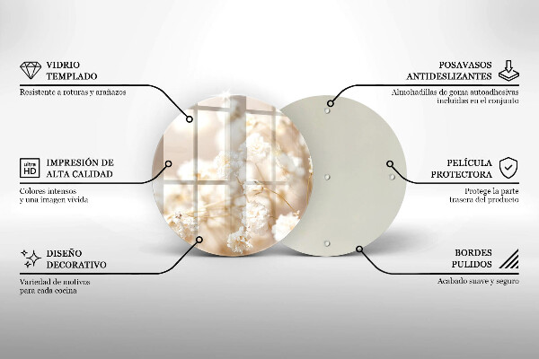 Tagliere in vetro Delicati fiori bianchi
