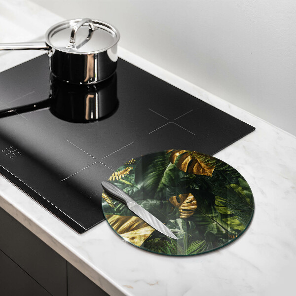 Tagliere in vetro Foglie dorate di monstera