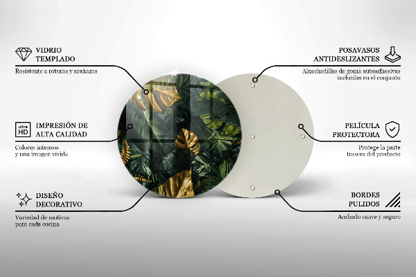 Tagliere in vetro Foglie dorate di monstera
