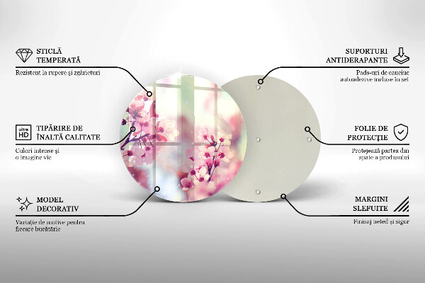 Tagliere in vetro Fiori rosa primaverili