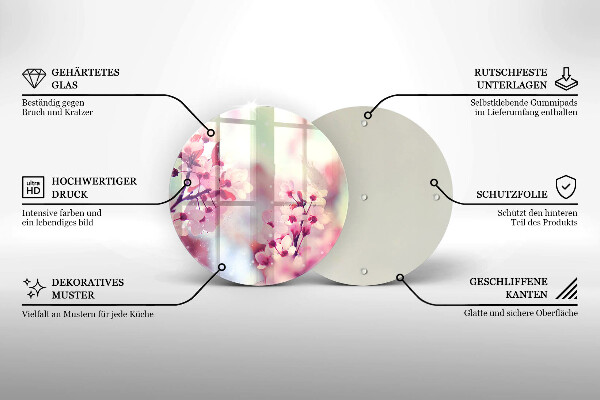 Tagliere in vetro Fiori rosa primaverili