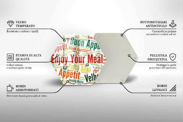 Tagliere in vetro Sottotitoli Buon appetito lingue