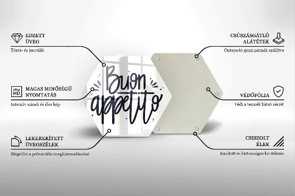 Tagliere in vetro Iscrizione Buon Appetito