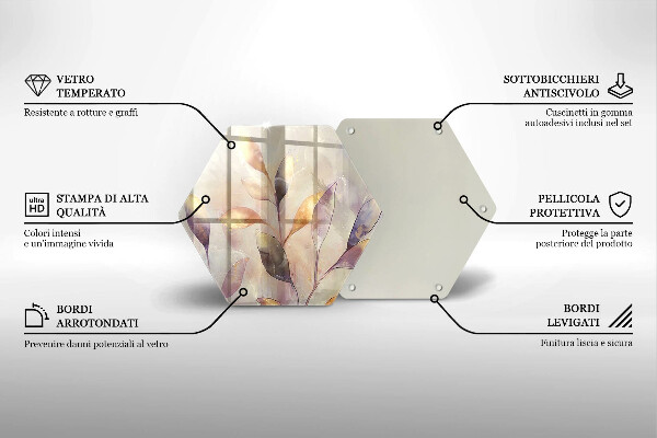 Tagliere in vetro Foglie boho dipinte