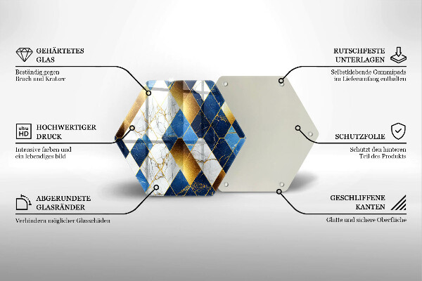 Tagliere in vetro temperato Rombi di marmo dorato