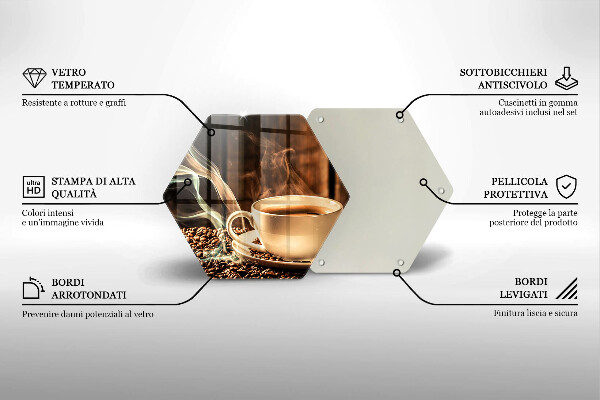 Tagliere in vetro temperato Tazza e chicchi di caffè