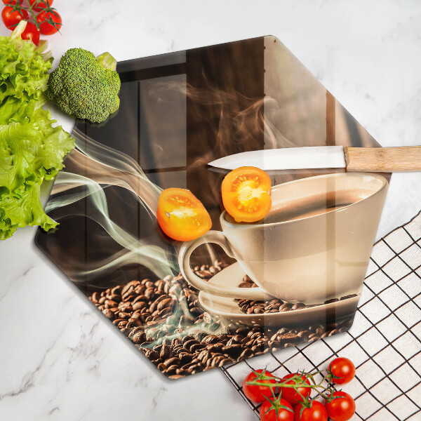 Tagliere in vetro temperato Tazza e chicchi di caffè