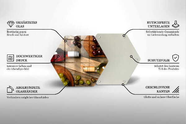 Tagliere in vetro temperato Bottiglie di vino e uva