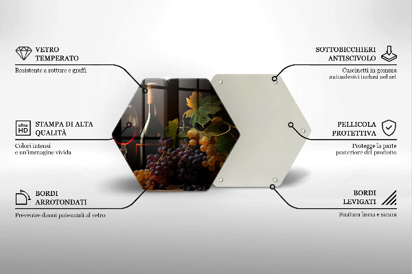 Tagliere in vetro temperato Bicchiere di vino e uva