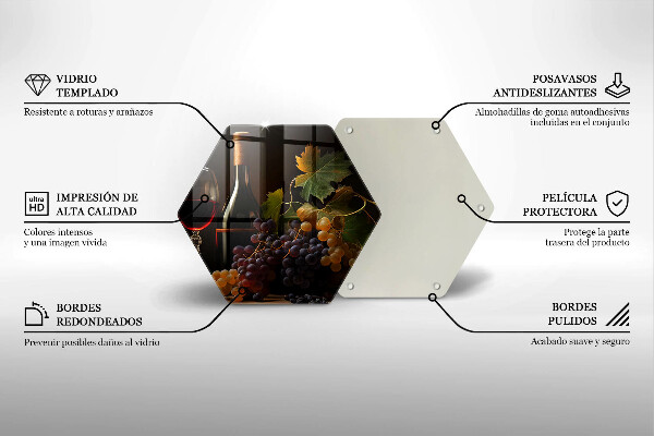 Tagliere in vetro temperato Bicchiere di vino e uva