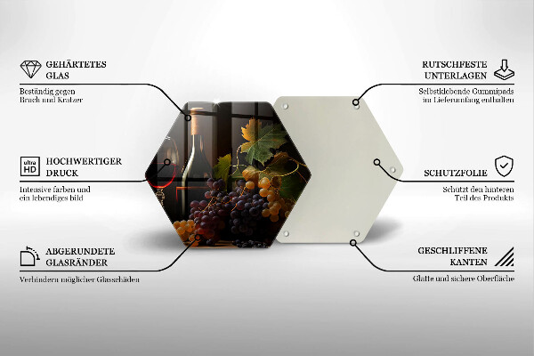 Tagliere in vetro temperato Bicchiere di vino e uva