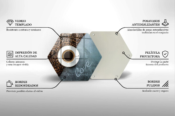 Tagliere in vetro temperato Chicchi e tazza di caffè