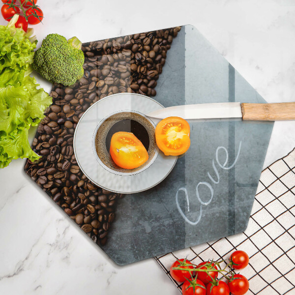 Tagliere in vetro temperato Chicchi e tazza di caffè