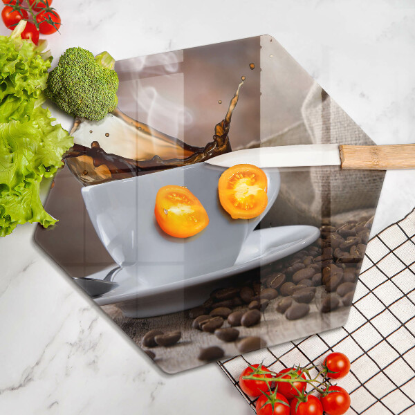 Tagliere in vetro Tazza e chicchi di caffè