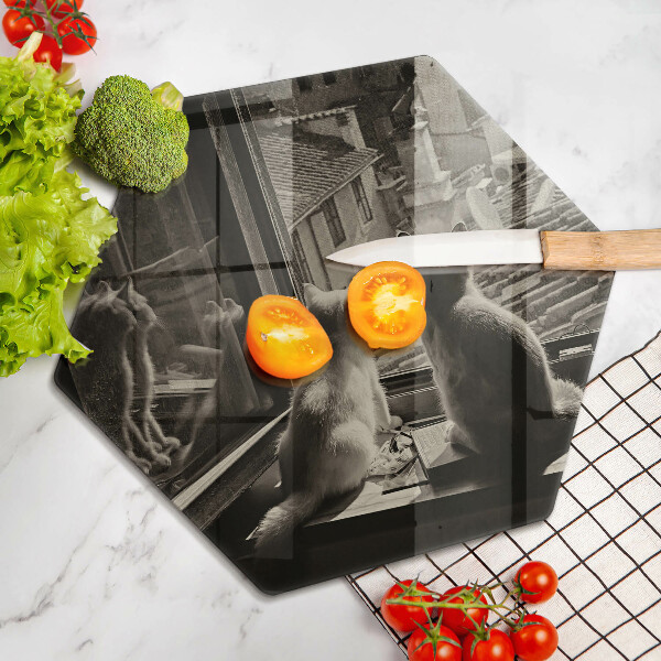 Tagliere in vetro Città e finestra dei gatti