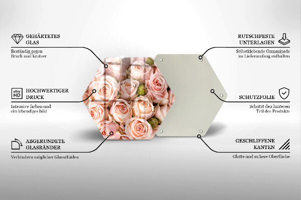 Tagliere in vetro Bouquet di rose delicate