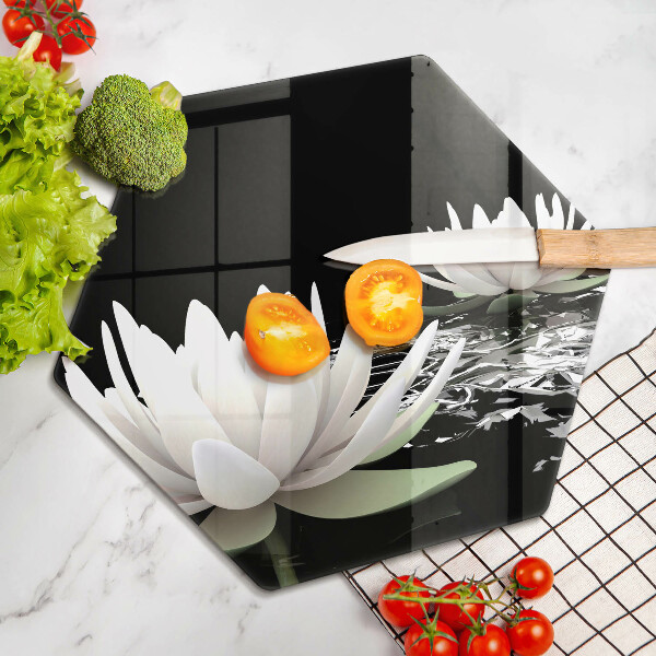 Tagliere in vetro Gigli bianchi sull'acqua