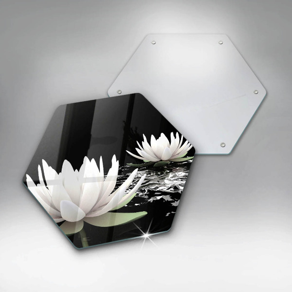 Tagliere in vetro Gigli bianchi sull'acqua