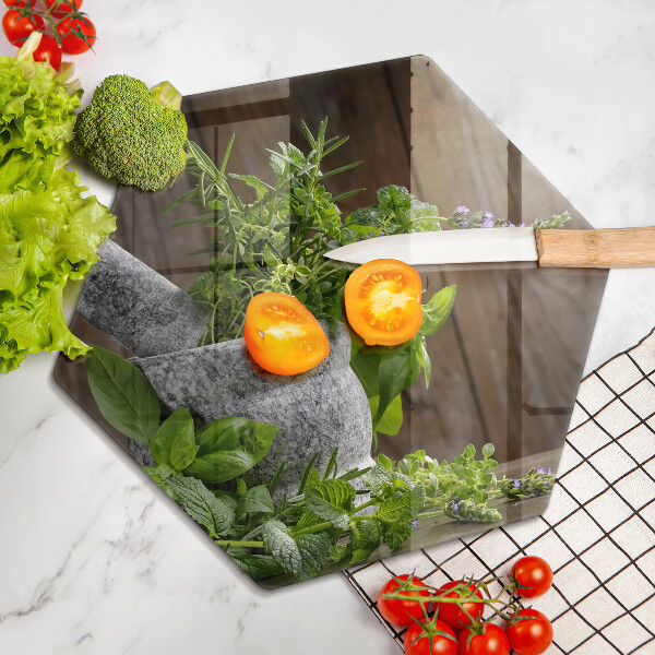 Tagliere in vetro Piante erbe e legno