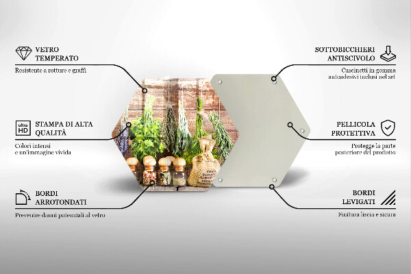 Tagliere in vetro Erbe spezie e legno