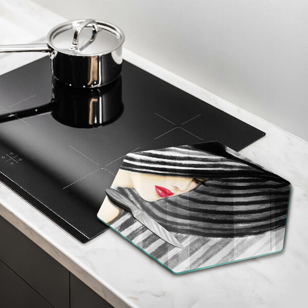 Tagliere in vetro Donna con un cappello