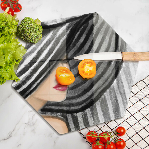 Tagliere in vetro Donna con un cappello