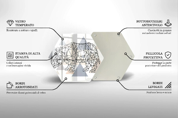 Tagliere in vetro Rinoceronte di linea artistica