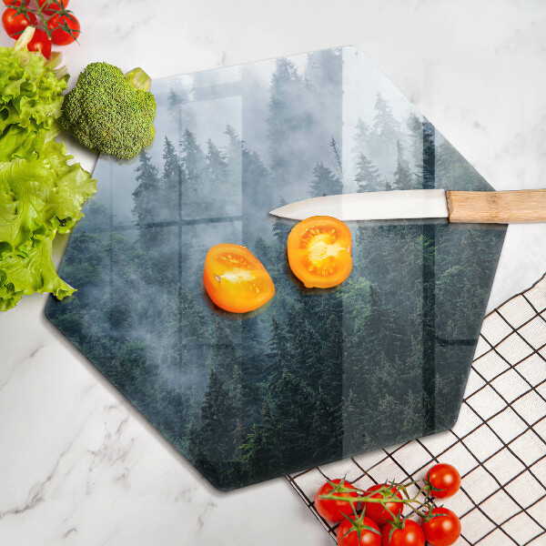 Tagliere in vetro Alberi forestali e nebbia