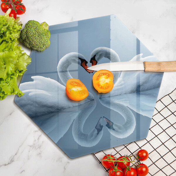 Tagliere in vetro Due cuori di cigno