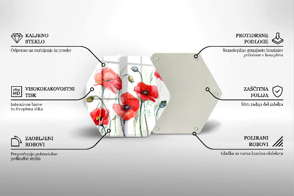 Tagliere in vetro Fiori di papaveri rossi